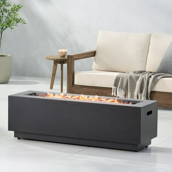 Reign Metal Outdoor 50,000 BTU Rectangular Fire Pit (No Tank Holder), Brushed Brown