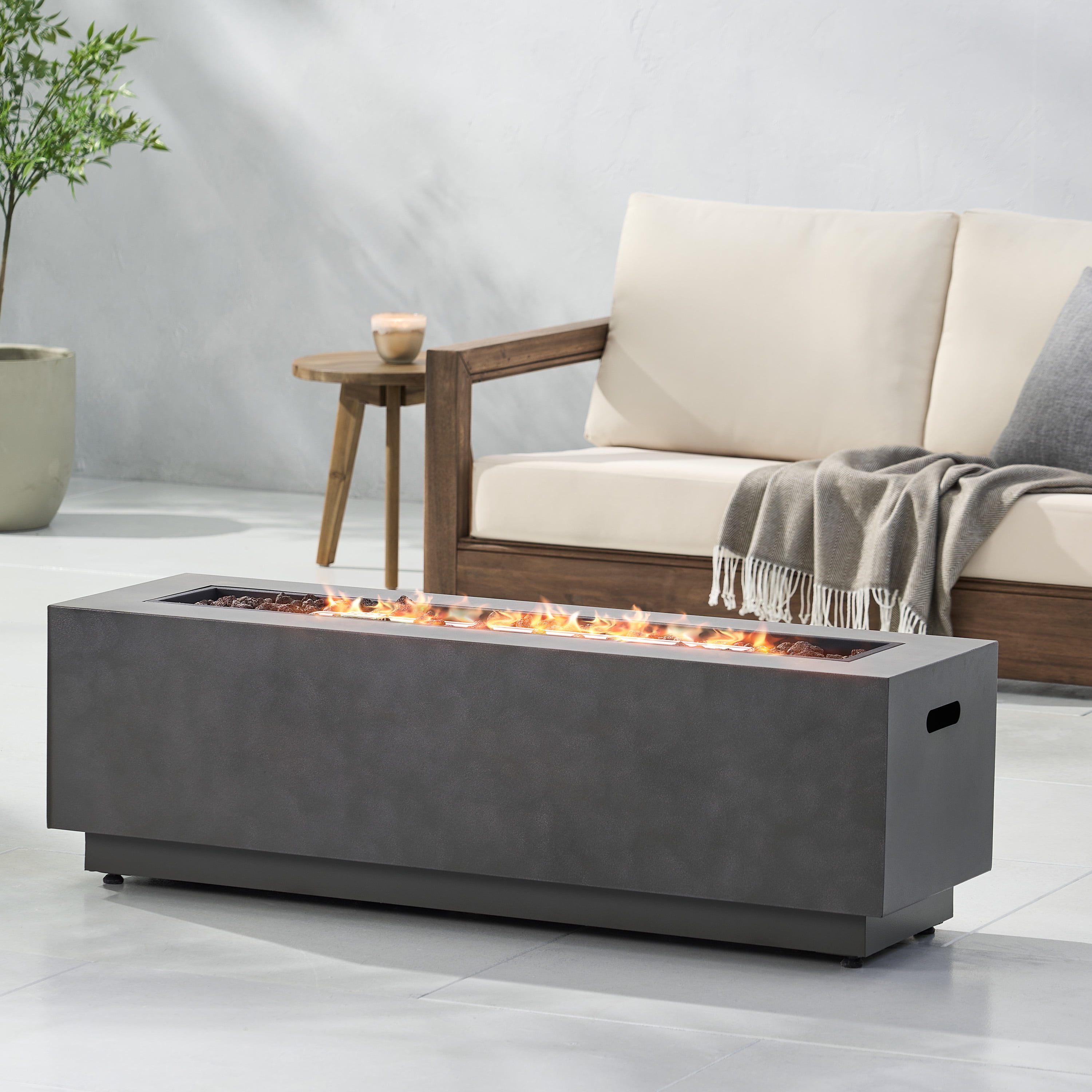 Reign Metal Outdoor 50,000 BTU Rectangular Fire Pit (No Tank Holder), Concrete Finish