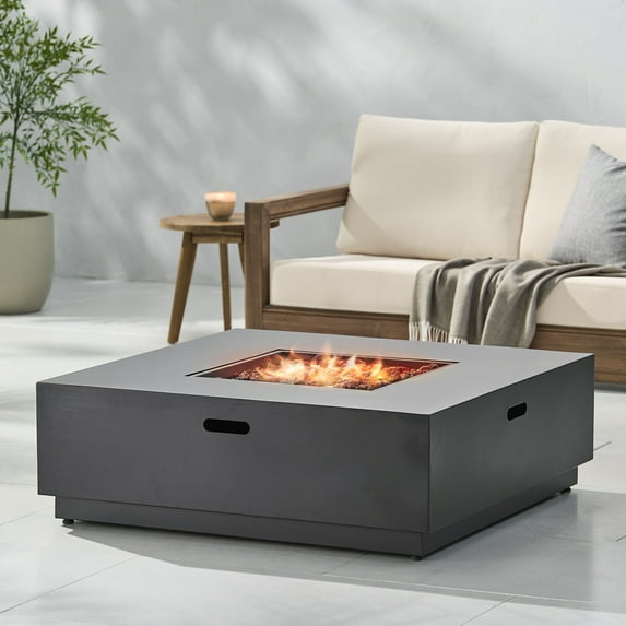 Reign Metal Outdoor 50,000 BTU Square Fire Pit (No Tank Holder), Dark Gray