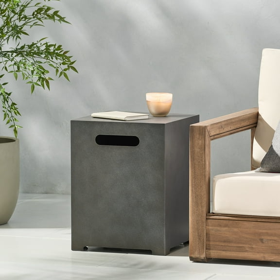 Reign Metal Outdoor Tank Holder Side Table, Concrete Finish