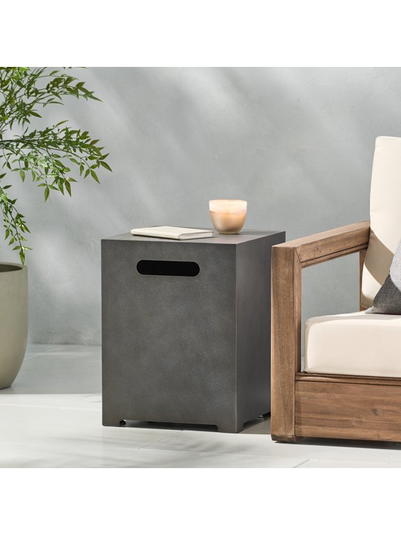 Reign Metal Outdoor Tank Holder Side Table, Concrete Finish