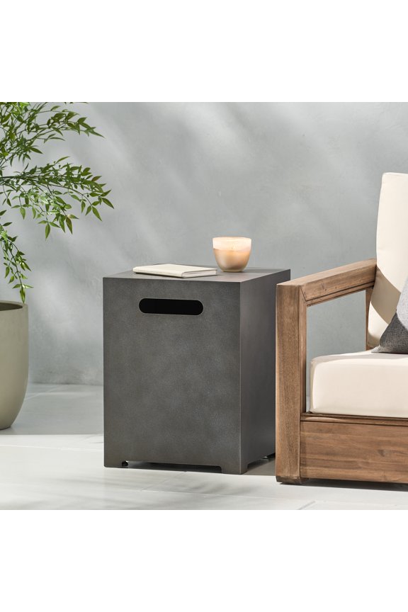 Reign Metal Outdoor Tank Holder Side Table, Concrete Finish