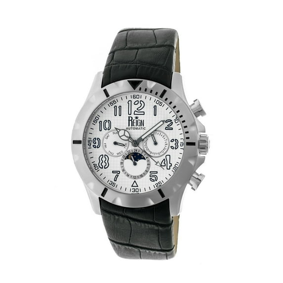 Reign Nehru Leather-Band Automatic Men'S Watch - Silver/White