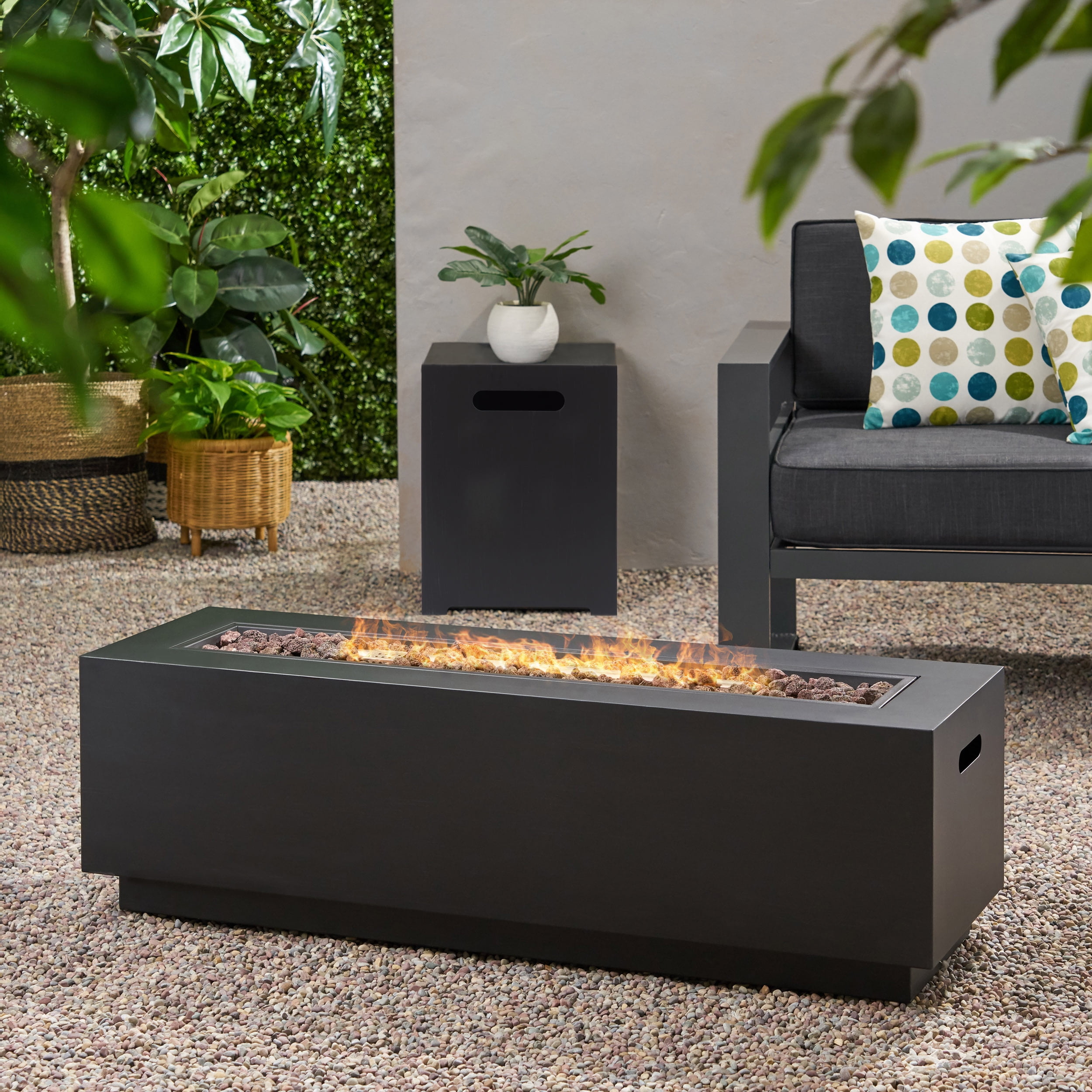 NOBLE HOUSE Reign Outdoor Rectangular Iron Gas Fire Pit , Dark Grey