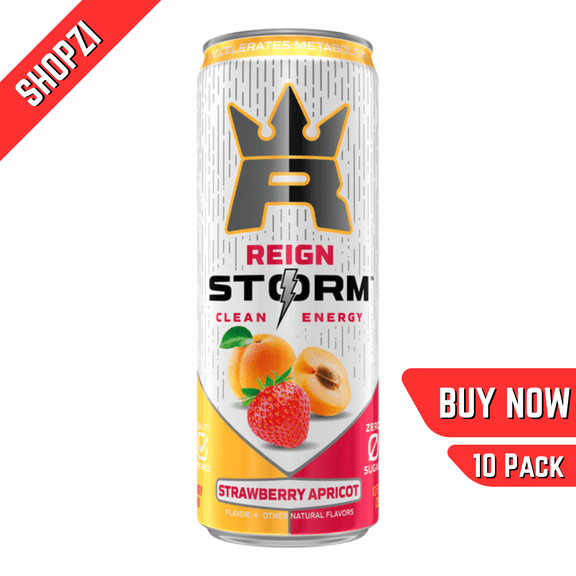 Reign Storm Strawberry Apricot, 10 Pack (12 fl oz Cans), Zero Sugar Clean Fitness & Wellness Energy Drink