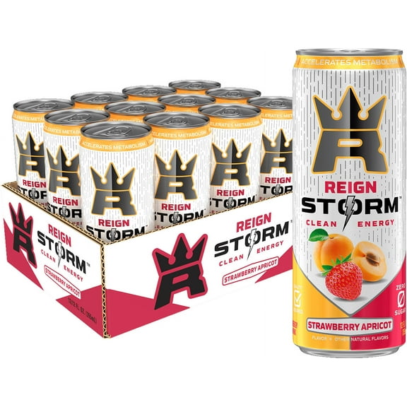 Reign Storm, Strawberry Apricot, Clean Energy Drink, 12 fl oz (Pack of 12)