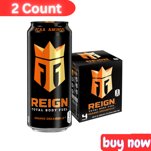 Reign Total Body Fuel Orange Dreamsicle Fitness & Performance Drink, 16 fl oz, 4-Pack (2 Count) Energy Drink for Workouts