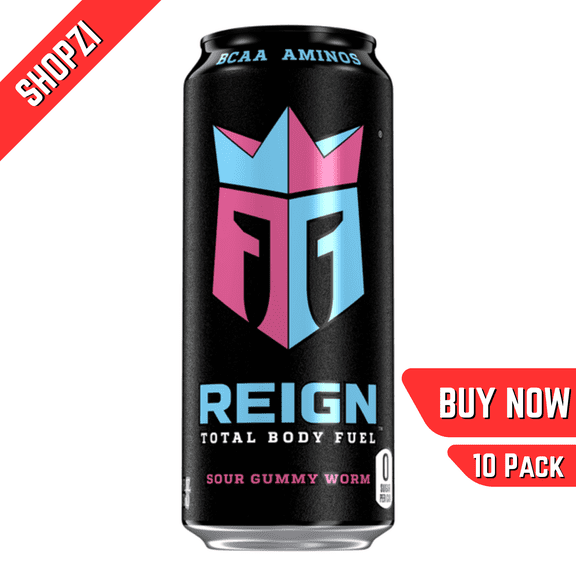 Reign Total Body Fuel Sour Gummy Worm, 10 Pack (16 fl oz Cans), Fitness & Performance Energy Drink