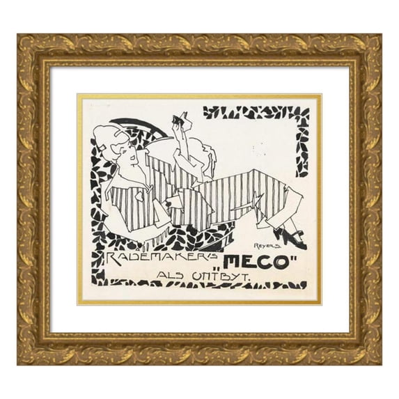 Reijer Stolk 14x12 Gold Ornate Wood Frame and Double Matted Museum Art Print Titled - Design for Advertising for `Rademaker's Meco" (1906)