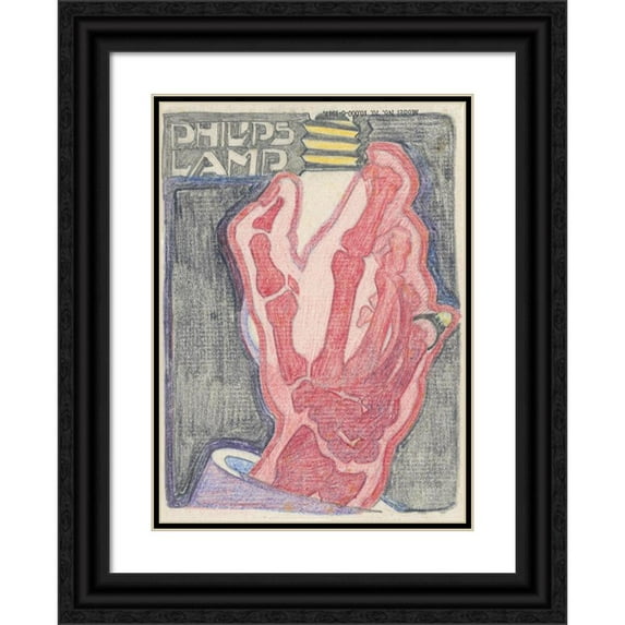 Reijer Stolk 14x18 Black Ornate Wood Framed Double Matted Museum Art Print Titled - Design for Advertising for "Philips Lamp" (1906)