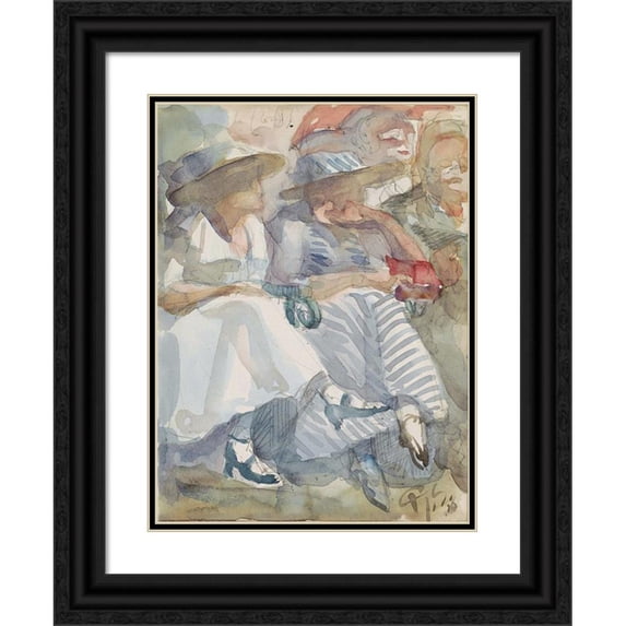 Reijer Stolk 14x18 Black Ornate Wood Framed Double Matted Museum Art Print Titled - Two Seated Women in the Front Row in an Audience (1916)