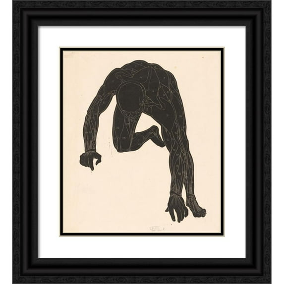 Reijer Stolk 15x17 Black Ornate Wood Framed Double Matted Museum Art Print Titled - Anatomical Study of the Neck, Arm and Leg Muscles of a Man in Silhouette (1906 - 1945)