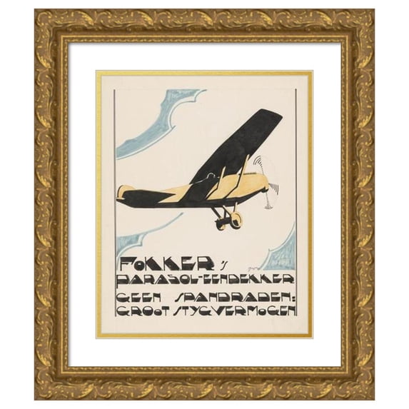 Reijer Stolk 20x24 Gold Ornate Framed and Double Matted Museum Art Print Titled - Designed Before Reclame Before `Fokker's Parasol Eagker '(1906)