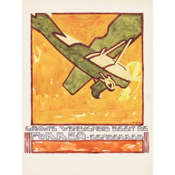 Reijer Stolk Advert Design Fokker Monoplane Drawing Extra Large XL Wall Art Poster Print