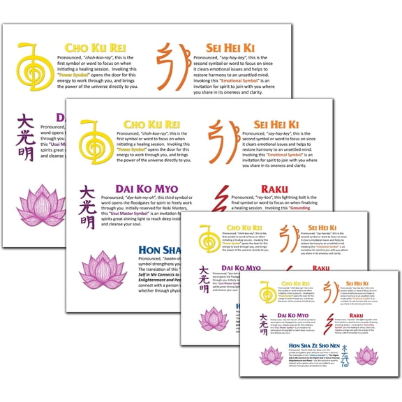 Reiki Symbols Learning Chart Wall Art - 8.5x11, 8x10, 5x7, 4x6 Unframed Poster of Five Reiki Symbols, Names and Explanation - Colorful and Informative Meditation Decor