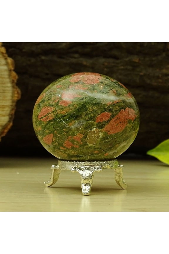 Unakite Sphere Stone Ball with Ring Stand Aura Balancing Crystal Reiki Healing- Choose Size