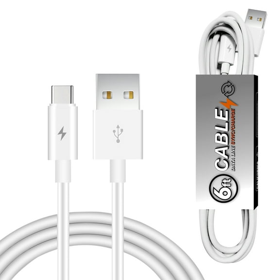 Reiko 6 FT PVC Material TYPE C USB Charging & Data Sync Cable In White (2 PACK)