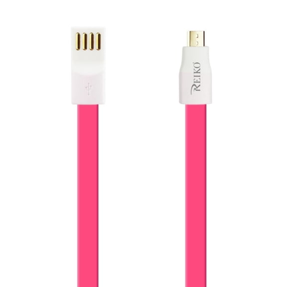Reiko Tangle-Free 9" short Flat Magnetic Micro USB Data Cable - Hot Pink