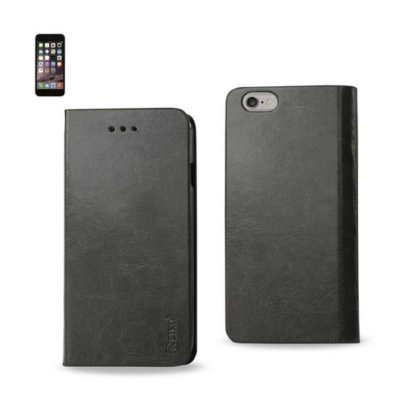 Reiko Wallet ID Credit Card Leather Flip Case Cover for Apple iPhone 6s Plus / 6 Plus - Black