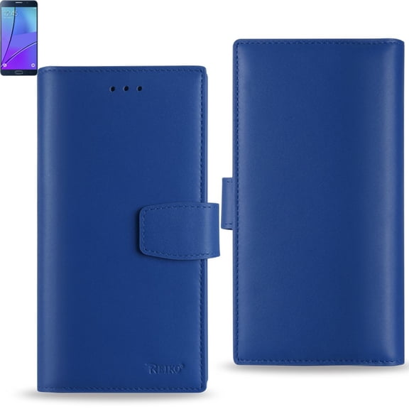 Reiko Folio Flip Leather RFID Wallet Case for Samsung Galaxy Note 5 - Navy Blue