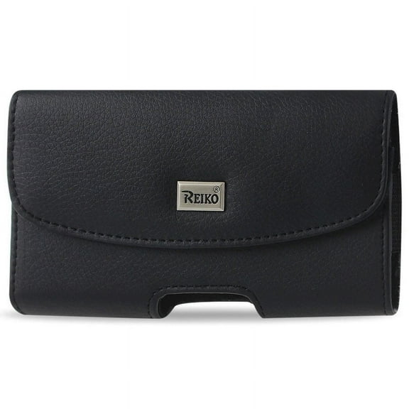 Reiko Horizontal Leather Pouch With Embossed Logo In Black (5.8X2.9X0.4 Inches)