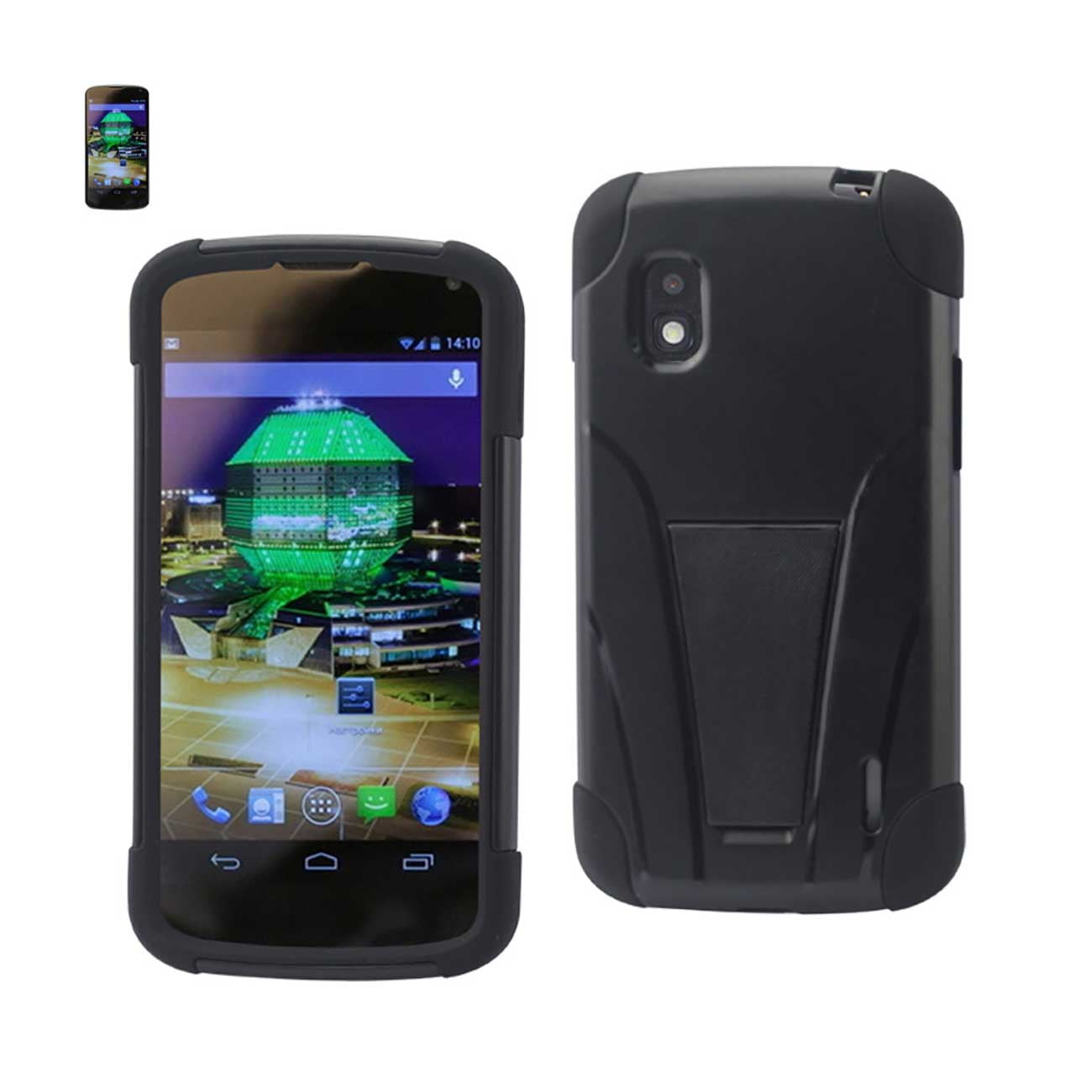 Reiko Hybrid Hard Dual Layer Case with Back-flip Kickstand for LG Google  Nexus 4 - Black - Walmart.com