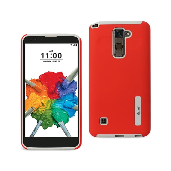 Reiko Lg Stylus 2 Plus Solid Armor Dual Layer Protective Case In Red