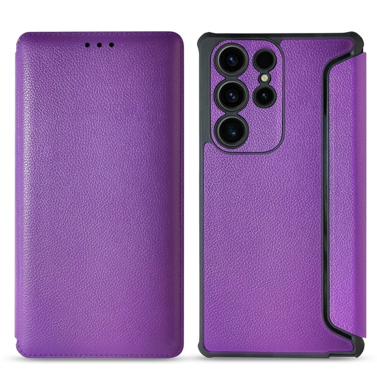 Reiko Magnetic Wallet Leather Phone Case for Samsung Galaxy S23 Ultra in Purple