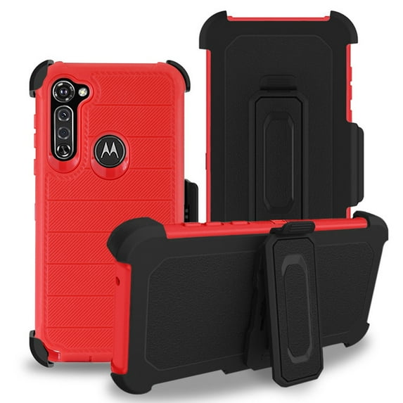 Reiko Moto G Stylus 3-in-1 Hybrid Heavy Duty Holster Combo Case in Red