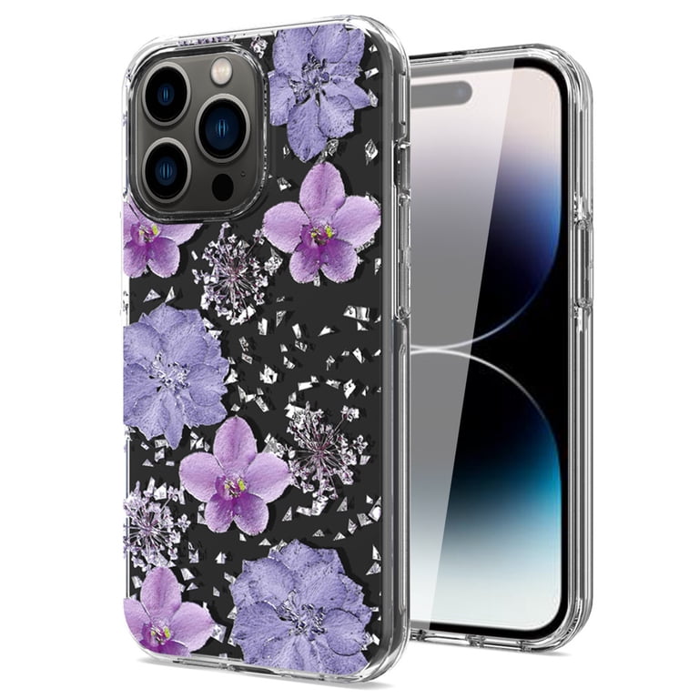 Reiko Pressed Dried Flower Design Phone Case for iPhone 14 Pro in Purple