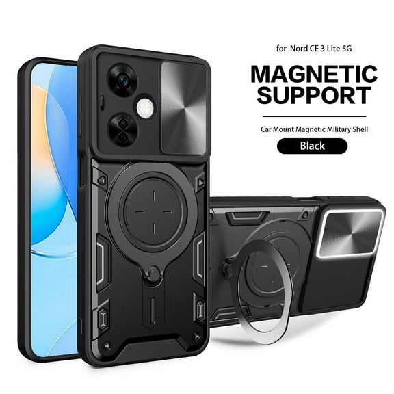 Reiko TPU PC Shockproof Magnetic Phone Case with Free Adjustment Ring Holder for Oneplus Nord N30 5G in Black
