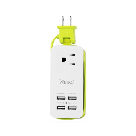 Reiko Universal 4-port USB AC Travel Wall Charger 4A 5V - White/Green
