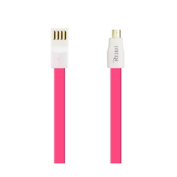 Reiko Wireless 47 inches Tangle Free Flat Cord Micro Cable with Cable Tie 1'' Gold Plated Connector( 2.0 A to Micro B), Hot Pink