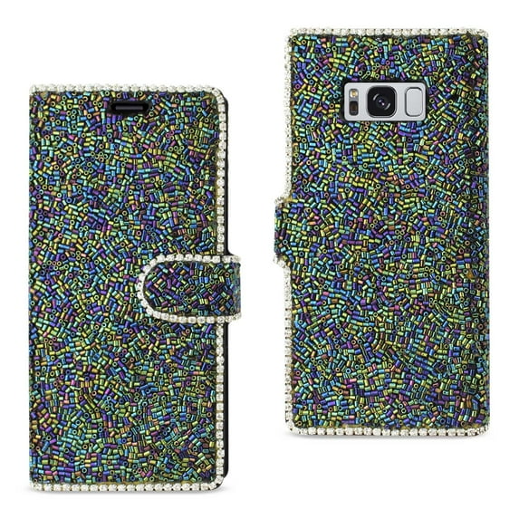 Reiko brand for Galaxy S8/ Sm Bead Diamond Wallet Case In Black