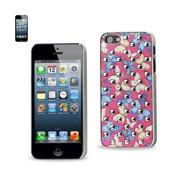 Reiko brand for iphone Se/ 5s/ 5studded Plating Rivets Butterflies Design Case In Blue