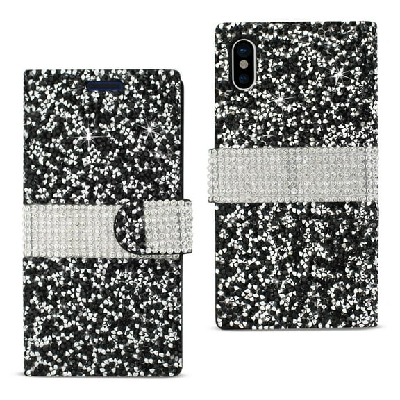 REIKO IPHONE X DIAMOND RHINESTONE WALLET CASE IN BLACK