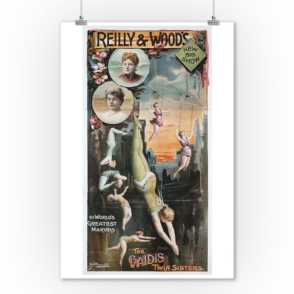 Reilly & Wood's New Big Show - The Vaidis Twin Sisters Vintage Poster USA (9x12 Art Print, Wall Decor Travel Poster)