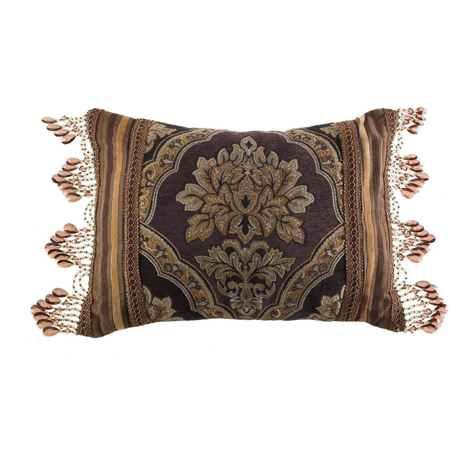 Reilly Black and Gold Chenille Damask Boudoir Pillow