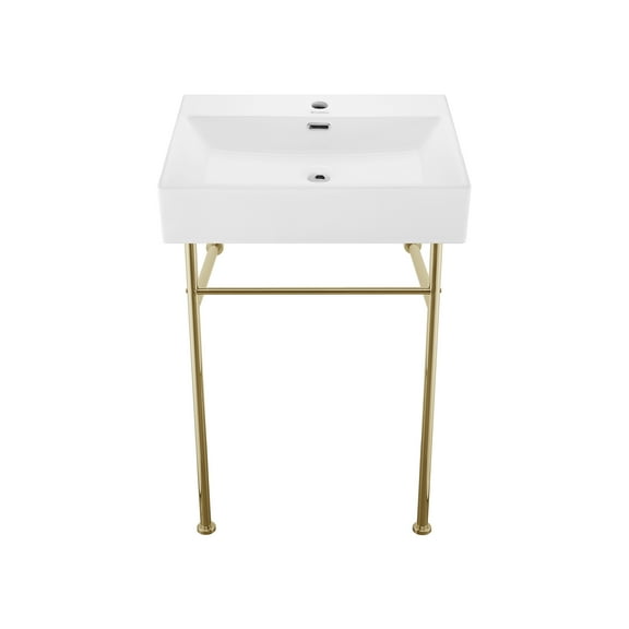 Reims 24 Ceramic Console Sink White Basin Gold Legs