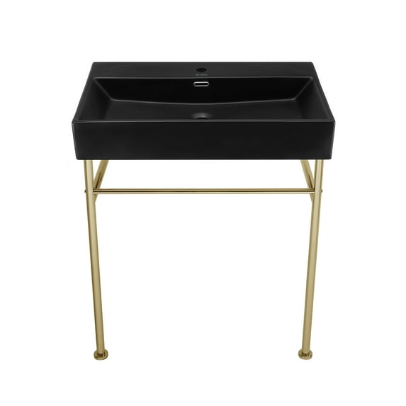 Reims 30 Ceramic Console Sink Matte Black Basin Gold Legs
