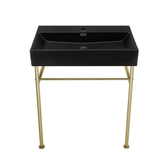 Reims 30 Ceramic Console Sink Matte Black Basin Gold Legs