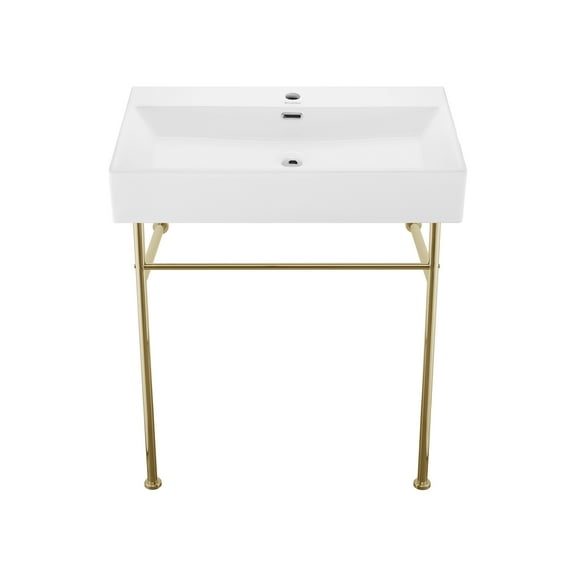 Reims 30 Ceramic Console Sink White Basin Gold Legs