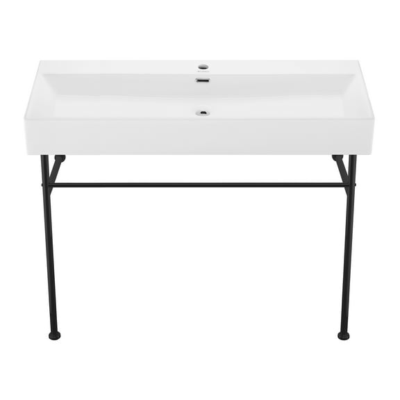 Reims 40 Ceramic Console Sink White Basin Black Legs