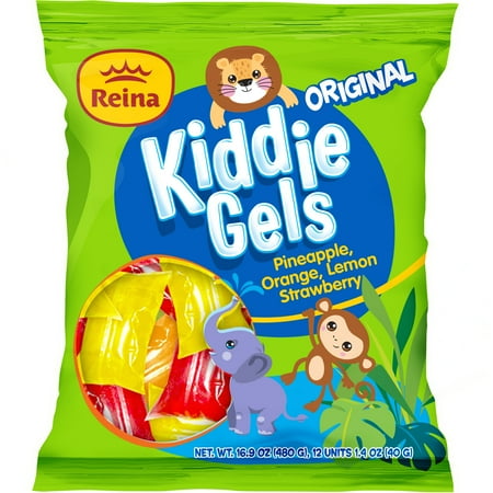 Reina Kiddie Gelatins 12 Single Pineapple, Orange, Lemon & Strawberry Flavors Plastic Pouches 16.9oz