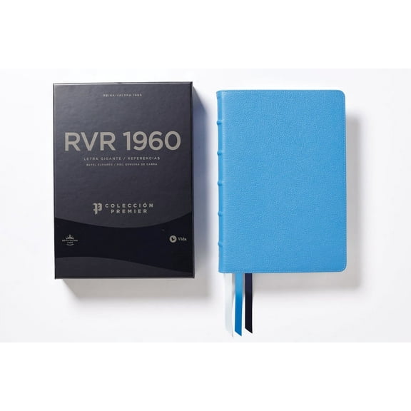 Rvr60, Santa Biblia, Coleccin Premier, Letra Gigante, Interior a DOS Colores, Piel Genuina de Cabra, Azul, Comfort Prin, (Hardcover)