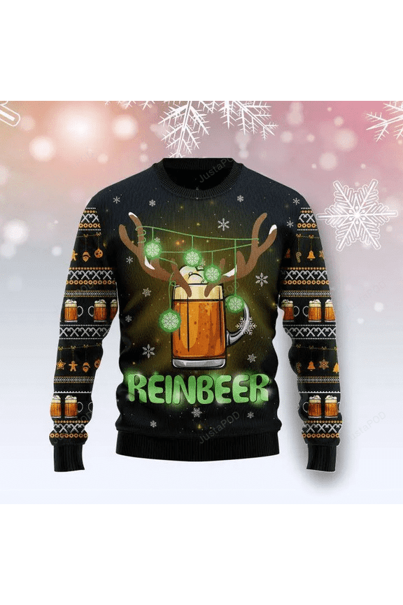 Reinbeer Awesome Ugly Christmas Sweater for Unisex, Funny Beer Reindeer Holiday Pullover, Hilarious Xmas Party Sweater Gift