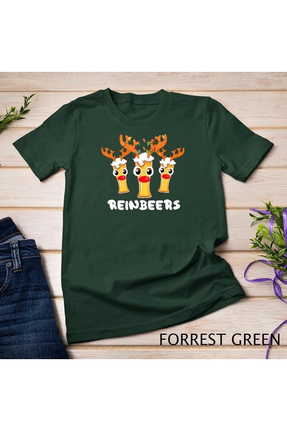 Reinbeers Funny Christmas T-Shirt – Reindeer Beer Drinking Tee – Festive Holiday Party Shirt