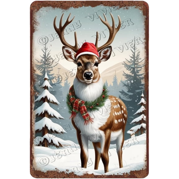 Reindeer Antique Aluminum Sign Christmas Party Decorative Home Decor Rustic Farmhouse Decor Winter Decor Holiday Party Decor Indoor or Outdoor 12x8 Inches