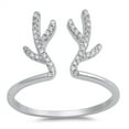 thumbnail image 1 of Reindeer Antlers White CZ Christmas Ring Sterling Silver Open Band 925 Jewelry Female Size 10, 1 of 4