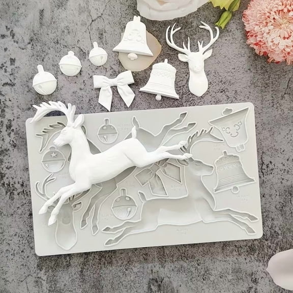 Reindeer Bell Shaped Silicone Mold for Christmas Baking - DIY Fondant & Chocolate Candy Molds